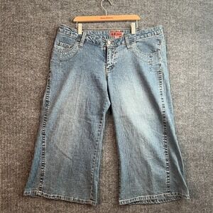 HiP Baggy Wide Leg Capri Jeans Womens Size 13 Embroidered Flower Embellished